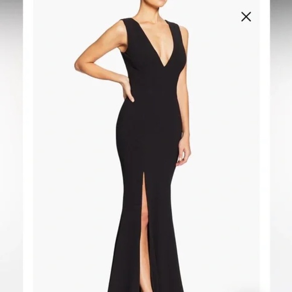 Dress the Population Sandra Deep V Black Gown Dress XS - Picture 2 of 3